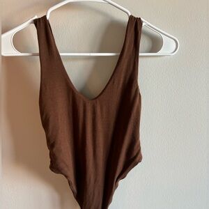 RE ONA Scoop Neck Bodysuit Chocolate Size Small